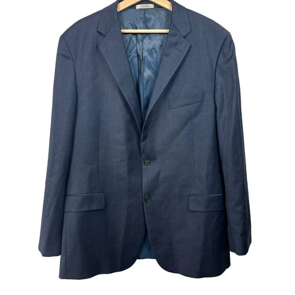 Hickey Freeman Mens 46L Navy Blue USA Wool Blazer Sport Coat Suit Jacket FLAW